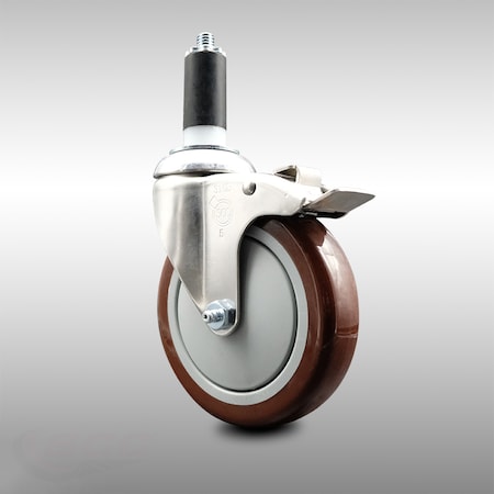 Service Caster 5 Inch 316SS Maroon Poly Swivel 1-1/4 Inch Expanding Stem Caster Lock Brake SCC SCC-SS316TTLEX20S514-PPUB-MRN-114